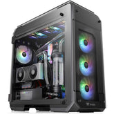 Thermaltake View 71 4 Sided Tempered Glass Vertical Gpu Modular Full Tower W/ 2 Blue Led Ring Fan Pre Installed Black - CompuMe